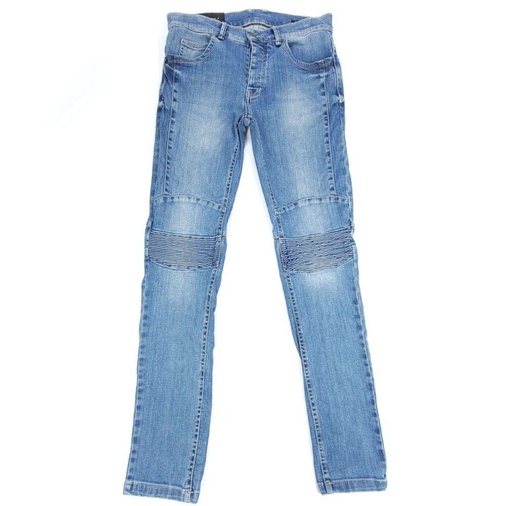 ZARA Man New Biker Moto Ribbed Tailored Skinny Jeans Blue Denim Mens 30 x 32